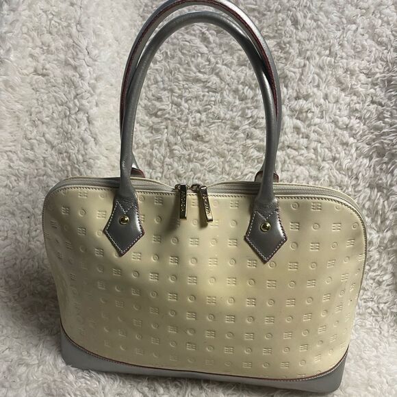 Arcadia leather Patent Leather Cream and Silver Dome style medium Satchel. - Picture 1 of 14